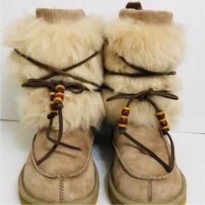 UGG Cream and Tan Boots with Beaded Laces